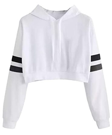 YCC Women's YOUNGCASH White Hand Black Stripe Full Sleeve Crop Cotton Loose Fit Hoodie (Medium)