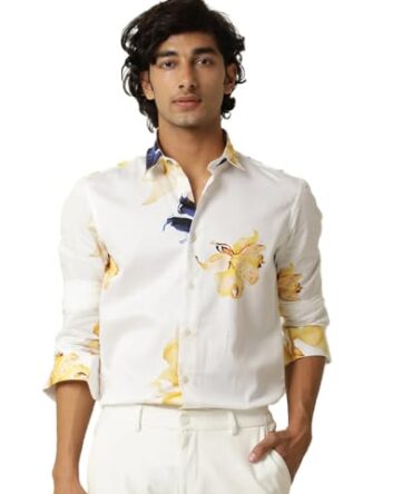 Nobel Monk Men's Solid Casual Shirt | Full Sleeve | Floral Print | Stylish Shirt for Men
