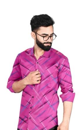 Men's Full Sleeve Printed Casual Shirt (in, Alpha, 2XL, Regular, Pink)
