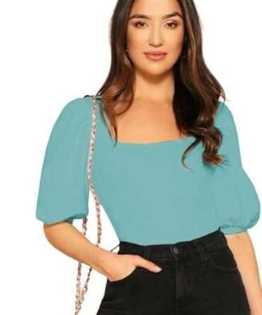 Dream Beauty Fashion Women's Bishop Puff Sleeves Square Neck Slim Top Polyester Blend - Top-Eva Pista-L