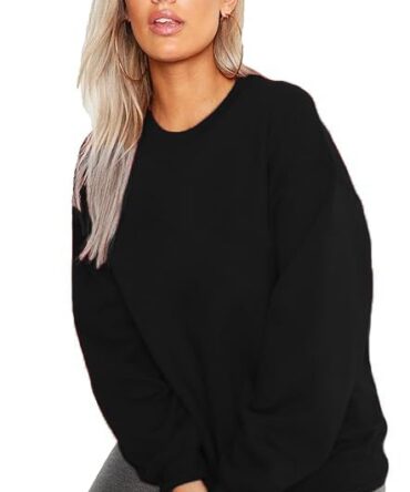 LEOTUDE Women's Loop Knit Loose Fit Full Sleeve Round Neck Loose Fit Sweatshirt (GRLW11RED_P_Black_Large)