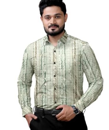 DOLPHINE Men Full Sleeve Printed Pure Cotton,Collar Casual Shirt Slim Fit Perfect for Occasions for Men (in, Alpha, S, Regular, Big Boys, Light Green)