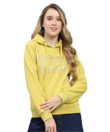 Monte Carlo Womens Yellow Printed Hooded Neck Full Sleeve Sweatshirt (224067661-1-42)