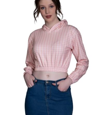 OM SAI LATEST CREATION Women's Western Crop Top with Hoodie Neck & Long Sleeve || Hoodies with Loose Fit is Comfortable Wear for Sports | Gym | Workout | Yoga | Casual. (Small, Peach)