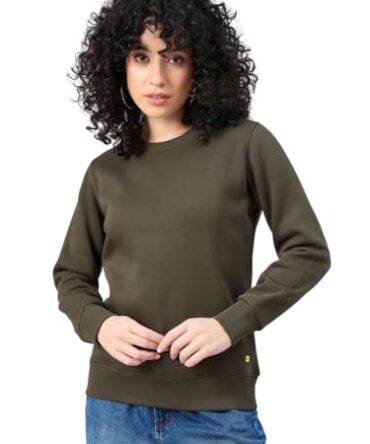 Femea Classic Crew Neck Sweatshirt, Olive Green, Long Sleeve, Fleece (in, Alpha, L, Regular, Olive)