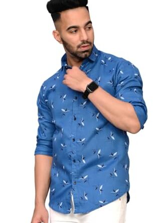 S-LINE Shirt for Men | Cotton, Skin Friendly Fabric, Regular Fit | Full Sleeve Printed Casual Wear Shirt with Spread Collar | Teal | Regular Wear | Size - S