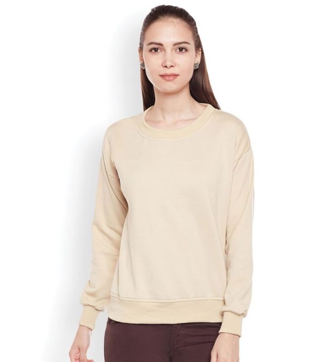 Jasan Apparels Sweatshirt for Women | Pullover Oversized Dropshoulder Sweatshirt (Beige, Small)