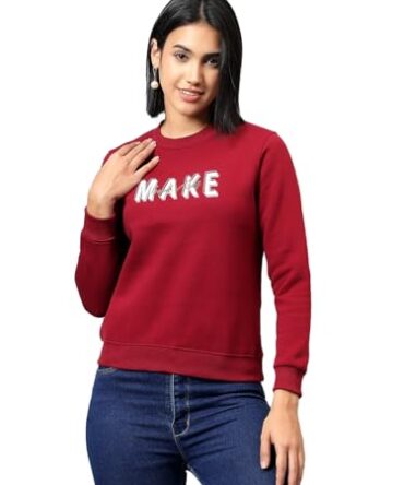 Cantabil Printed Maroon Full Sleeves Regular Fit Women Casual Sweatshirt | Casual Winter Sweatshirts for Women | Ladies Sweatshirts for Winter Wear (LSWS00063_Maroon_XL)