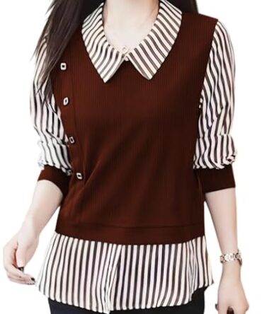 LITZO Top for Women Regular Fit Latest Stylish Office Wear Western Top (T-L-24-S) Brown