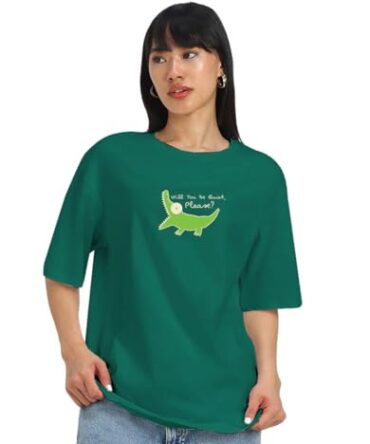 JUNEBERRY® 100% Pure Cotton Oversized Baggy Fit Round Neck T-Shirt for Women & Girls (Sizes: S to 2XL) (OS_JB_QUITEPLS22_DG_XXL) Dark Green