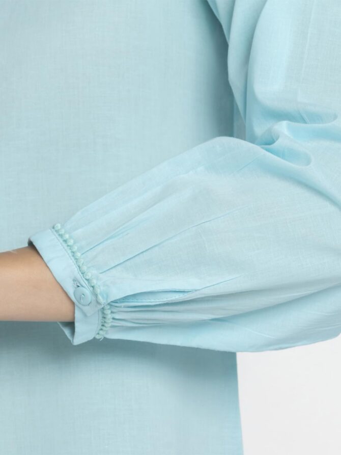 SHAYE V-Neck Blue Color Embroidered 3/4 Sleeve Casual Tops for Women - Image 3