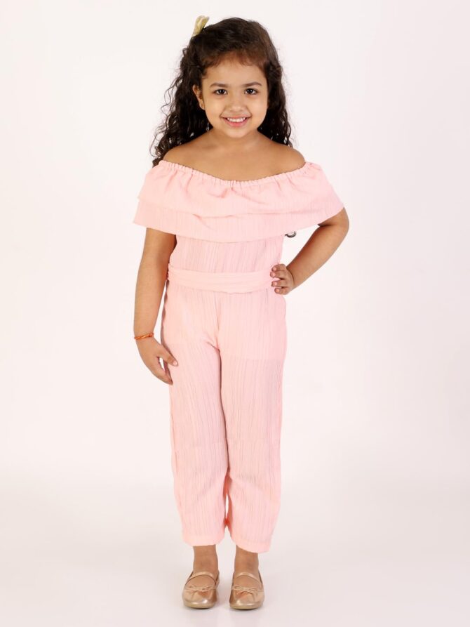 JBN Creation Girls' Peach Basic Off-Shoulder Jumpsuit_JBNGJS003PH_7-8Y - Image 6