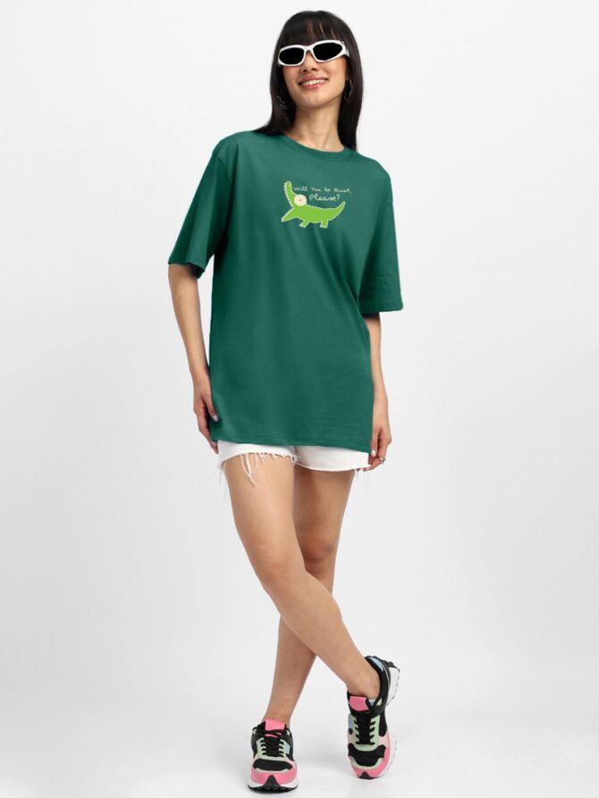 JUNEBERRY® 100% Pure Cotton Oversized Baggy Fit Round Neck T-Shirt for Women & Girls (Sizes: S to 2XL) (OS_JB_QUITEPLS22_DG_XXL) Dark Green - Image 3