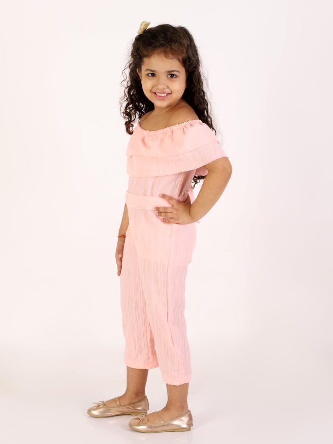 JBN Creation Girls' Peach Basic Off-Shoulder Jumpsuit_JBNGJS003PH_7-8Y - Image 5