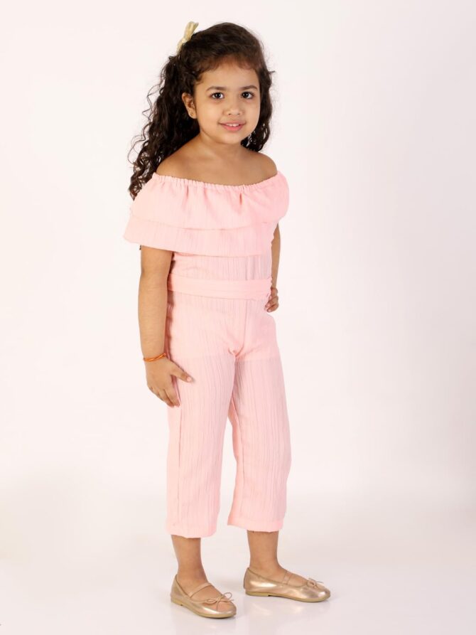 JBN Creation Girls' Peach Basic Off-Shoulder Jumpsuit_JBNGJS003PH_7-8Y - Image 4