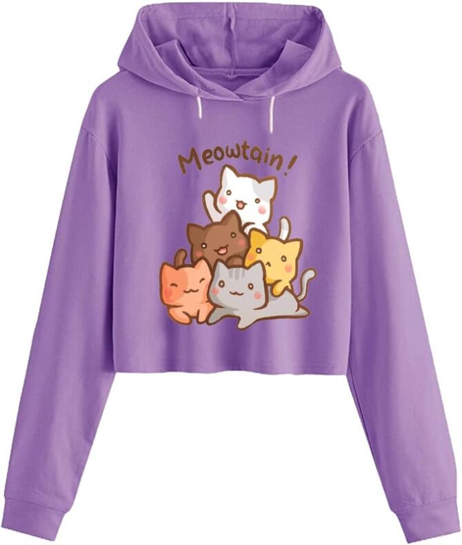 BELTLY Cute Crop Hoodie cat Women Sweatshirt Causal Stylish Latest Black Pink Lavender White Girl 499 599 Under