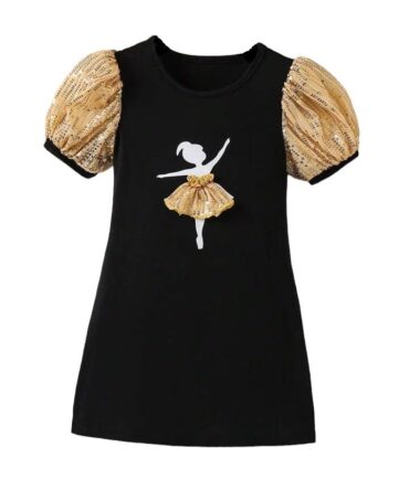 ER Fashion Casual Cotton Blend Fit And Flare Fit And Flare Knee Length Ruffle Short Sleeves Dress For Girls (In, Age, 5 Years, 6 Years, Regular, Baby Girls, Black)