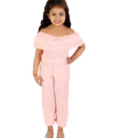 JBN Creation Girls' Peach Basic Off-Shoulder Jumpsuit_JBNGJS003PH_7-8Y