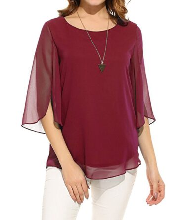 PLADO Polyester Women's Relaxed Fit Top Maroon, Small