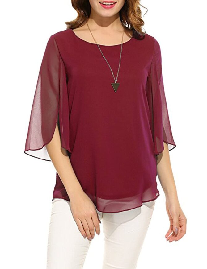 PLADO Polyester Women's Relaxed Fit Top Maroon, Small