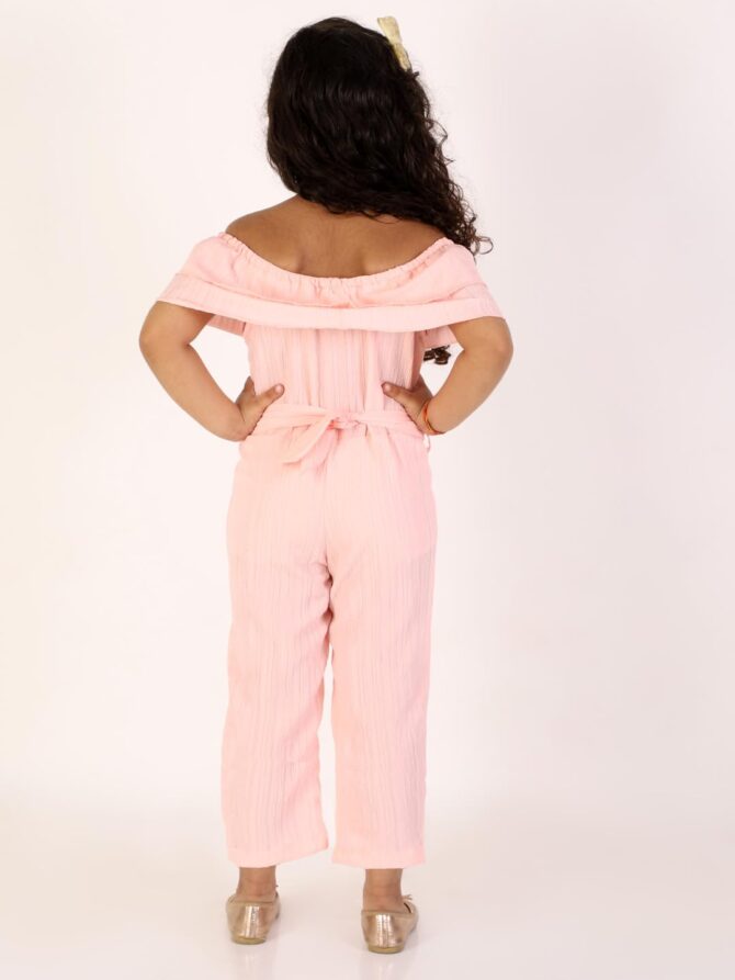 JBN Creation Girls' Peach Basic Off-Shoulder Jumpsuit_JBNGJS003PH_7-8Y - Image 3