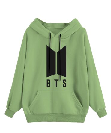 FUNKY MONKEY Women's Cotton Blend Hooded Neck Hooded Sweatshirt (BTS_Purple_Hoodie_Pista Green_2XL)