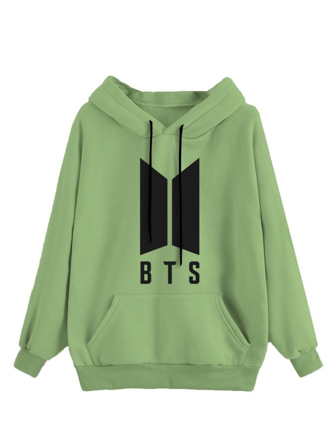 FUNKY MONKEY Women's Cotton Blend Hooded Neck Hooded Sweatshirt (BTS_Purple_Hoodie_Pista Green_2XL)