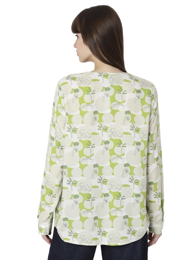 VERO MODA Women Botanical Print Viscose Regular Fit Green Top - Image 5