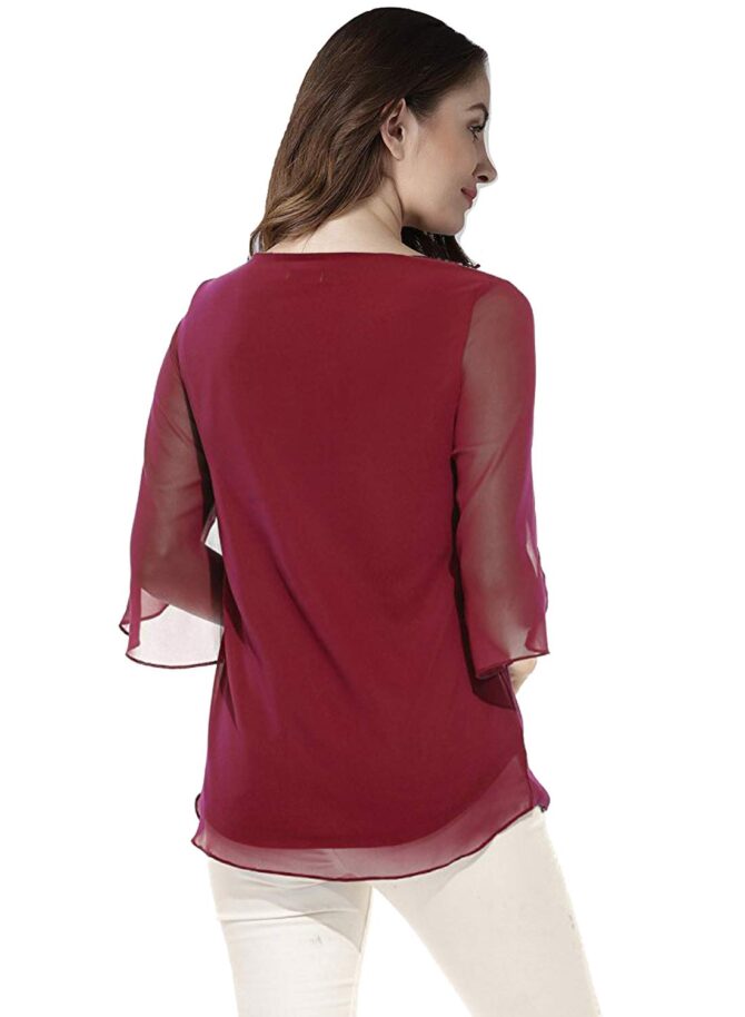 PLADO Polyester Women's Relaxed Fit Top Maroon, Small - Image 3