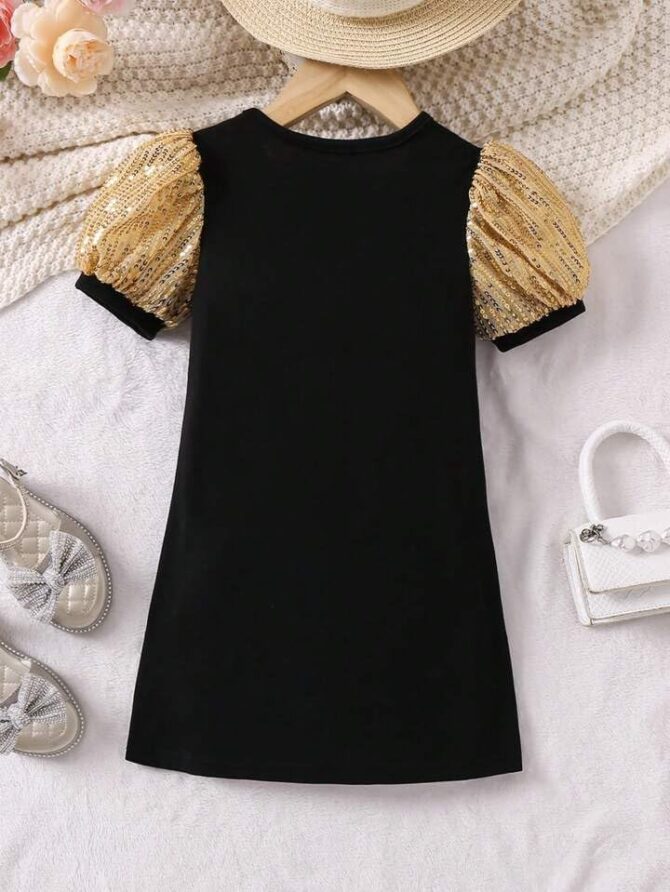 ER Fashion Casual Cotton Blend Fit And Flare Fit And Flare Knee Length Ruffle Short Sleeves Dress For Girls (In, Age, 5 Years, 6 Years, Regular, Baby Girls, Black) - Image 4