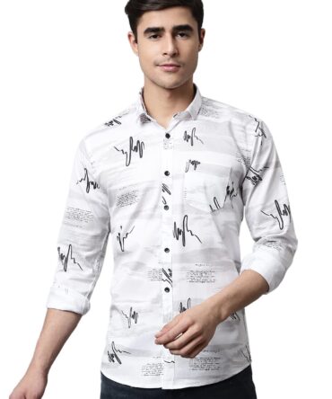 Majestic Man Cotton Printed Slim Fit Casual Shirt For Men (White, Medium)