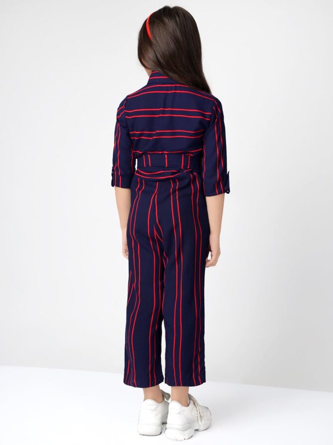 Naughty Ninos Girls Navy Blue & Red Striped Basic Jumpsuit(NEW0578DRS_Navy Blue_3-4 Years) - Image 5