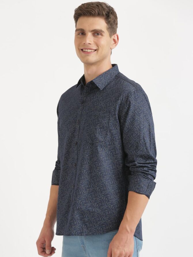 JOVEN Men's Navy Blue Printed Full Sleeve Shirt | Regular Fit | Pure Cotton | Casual Shirts for Men - Image 5