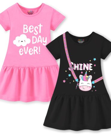 Trampoline Pack of 2 Girls Midi/Knee Length Casual Dress (TRM-DRS-231) Multicolour