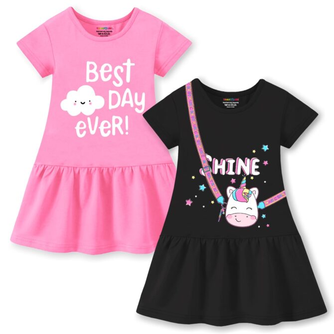 Trampoline Pack of 2 Girls Midi/Knee Length Casual Dress (TRM-DRS-231) Multicolour
