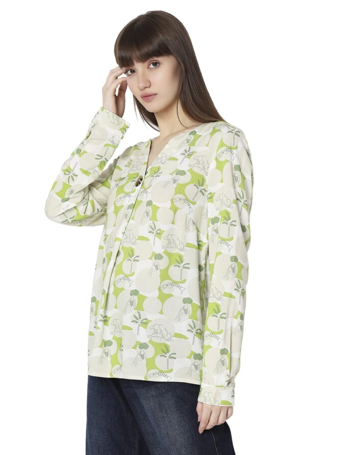 VERO MODA Women Botanical Print Viscose Regular Fit Green Top - Image 6
