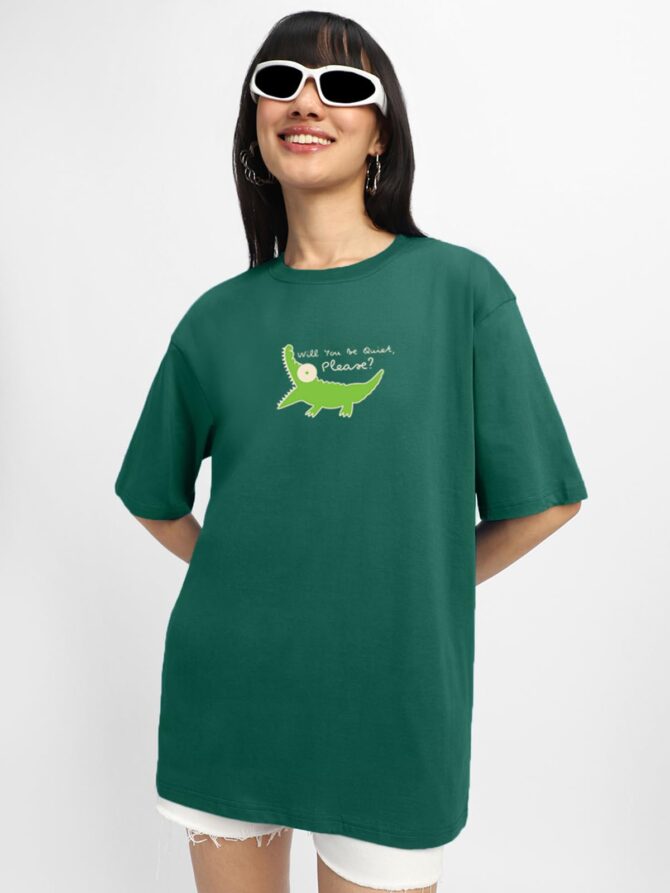 JUNEBERRY® 100% Pure Cotton Oversized Baggy Fit Round Neck T-Shirt for Women & Girls (Sizes: S to 2XL) (OS_JB_QUITEPLS22_DG_XXL) Dark Green - Image 4