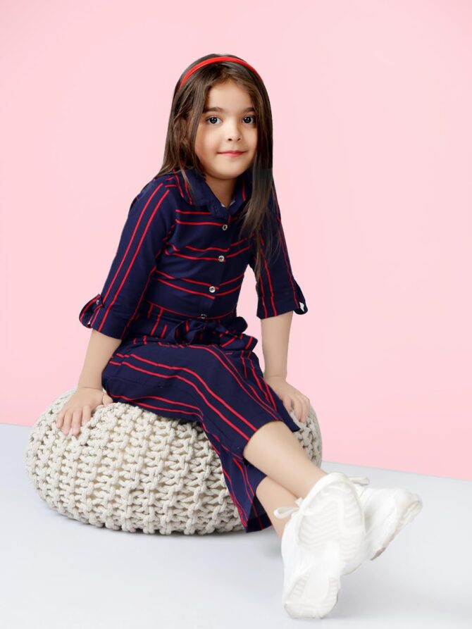 Naughty Ninos Girls Navy Blue & Red Striped Basic Jumpsuit(NEW0578DRS_Navy Blue_3-4 Years) - Image 3