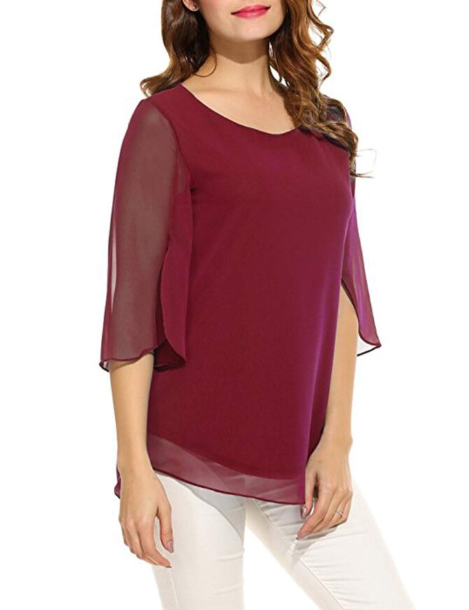 PLADO Polyester Women's Relaxed Fit Top Maroon, Small - Image 2