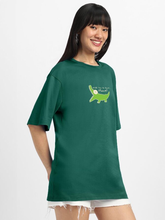 JUNEBERRY® 100% Pure Cotton Oversized Baggy Fit Round Neck T-Shirt for Women & Girls (Sizes: S to 2XL) (OS_JB_QUITEPLS22_DG_XXL) Dark Green - Image 5