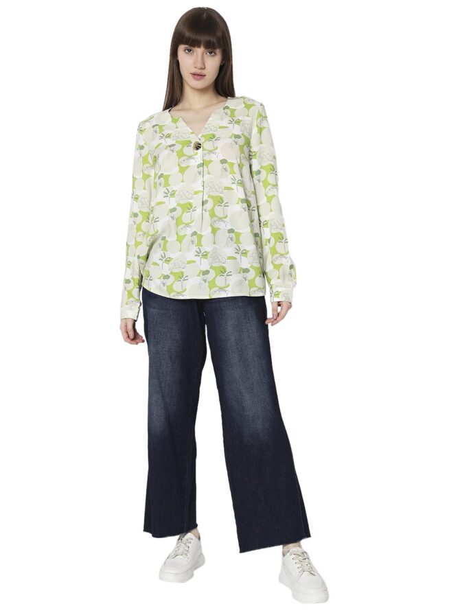 VERO MODA Women Botanical Print Viscose Regular Fit Green Top - Image 4