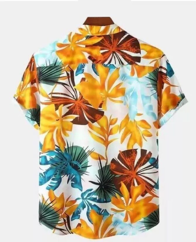 Leriya Fashion Shirt for Men | Tropical Leaf Printed Rayon Shirts for Men | Preppy Short Sleeves | Spread Collared Neck | Perfect for Outing | Beach |(LF-MS-6048-S-Orange) - Image 2