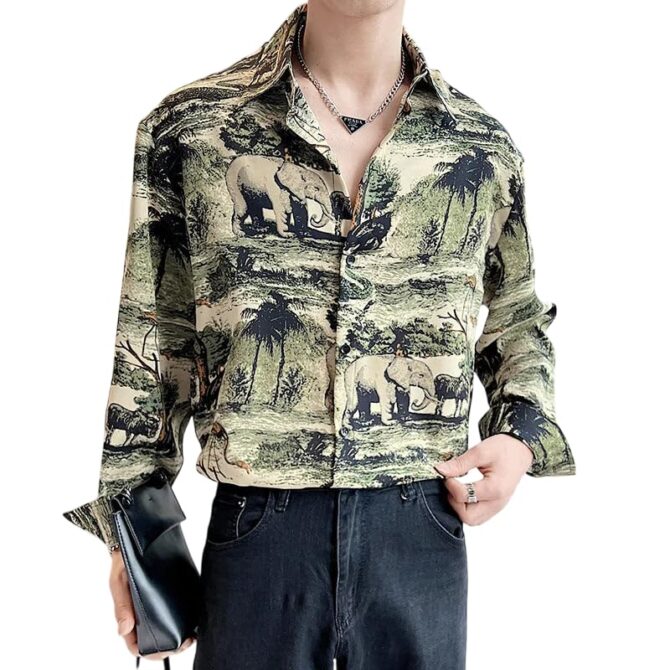 COLORWINGS Green Forest Printed Polyester Men's Shirt | Mens Casual Shirt | Men Stylish Shirt | Men's Regular Fit | Men Formal Shirt | Men's Slim Fit (S- Size)