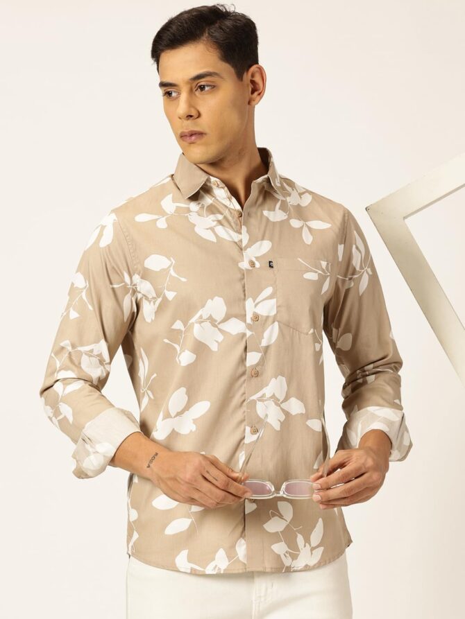 Thomas Scott Men 100% Cotton Full Sleeves Printed Casual Shirt (Beige, XL) - Image 4