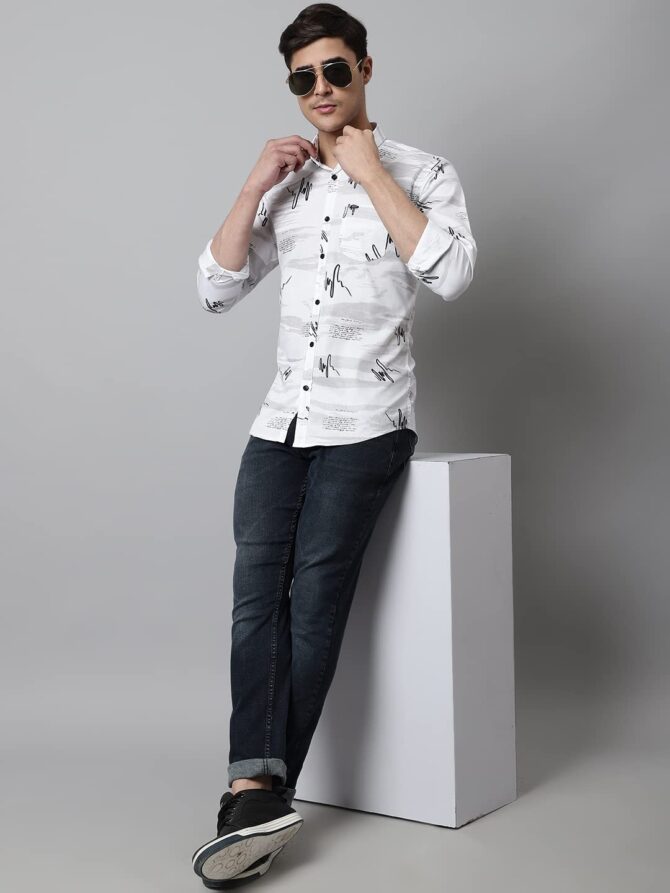 Majestic Man Cotton Printed Slim Fit Casual Shirt For Men (White, Medium) - Image 5
