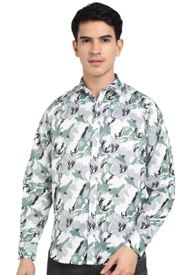 INKKR Men's Regular Fit Striped Printed Spread Collar Stylish Shirt | Shirts for Man | Men Shirts Full Sleeves | (06Multi) L