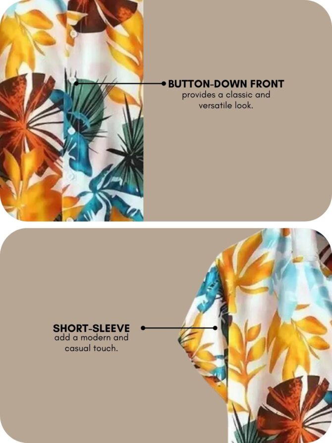 Leriya Fashion Shirt for Men | Tropical Leaf Printed Rayon Shirts for Men | Preppy Short Sleeves | Spread Collared Neck | Perfect for Outing | Beach |(LF-MS-6048-S-Orange) - Image 4