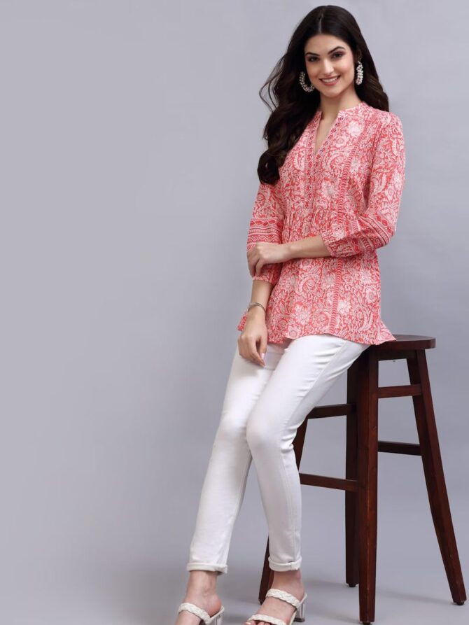 rytras Women's Floral Printed Cotton Top(Orange,L) - Image 4