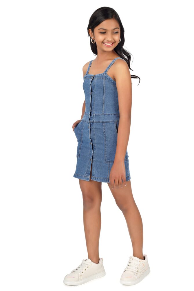 TILLU PILLU Girl's Denim Dungaree Dress (Blue, 12 to 13 Year) - Image 6