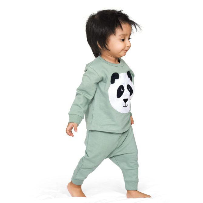 Real Basics Cotton Fleece Printed Clothing Sets For Boys & Girls - Unisex Winter Clothing Sets Full Sleeve T-Shirt & Pant, Green, 12 Months-18 Months - Image 6